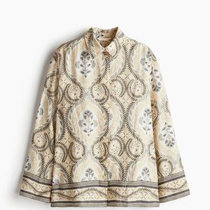 H&M Men's Beige and Gray Patterned Shirt Jacket